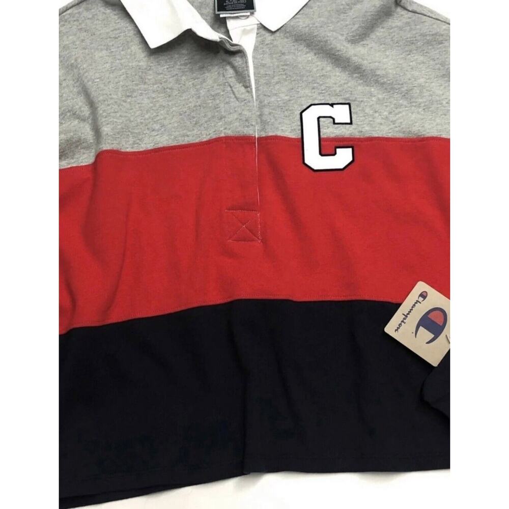 Champion Rugby Crop Top Polo Shirt Collar Womens Sz XL Colorblock Red Blue - Picture 7 of 11